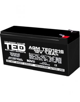 acumulator 12v stationar vrla, dimensiuni 97 x 47 x 50 mm, baterie 12v 1.6ah f1, ted electric ted003072