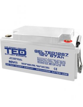 acumulator 12v gel deep cycle, dimensiuni 350 x 166 x 176 mm, baterie 12v 67ah m6, ted electric ted003461