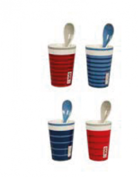 Set 4 pahare si lingurite-Collection Marinieres-Bleu and rouge | Sema Design