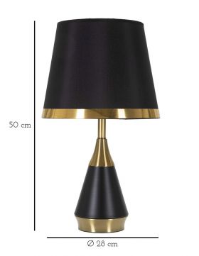 Lampa de masa Blacky, Mauro Ferretti, Ø28 x 50 cm, 1 x E27, 40W, fier/textil, negru/auriu