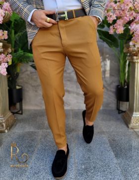 Pantaloni Maro cămilă de bărbați, Casual Slim Fit, Conici cu lanț – PN714