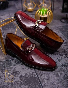 Pantofi Loafers de barbati bordo, piele naturala catifelata si lacuita - P1471