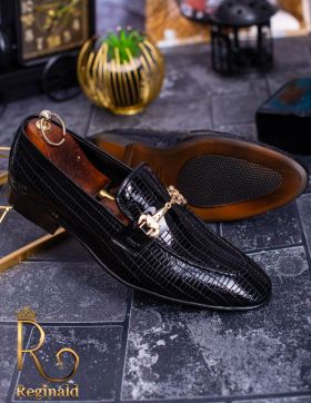 Pantofi de bărbați / Loafers, Lăcuiți cu model si accesoriu - P1223