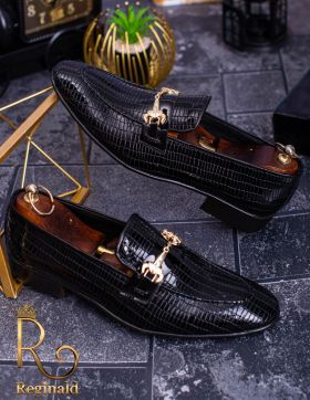 Pantofi de bărbați / Loafers, Lăcuiți cu model si accesoriu - P1223