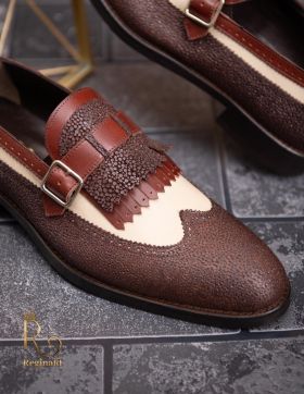 Pantofi Loafers, barbatesti, maro/bej, piele naturala- P1754