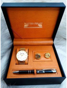 Set cadou pentru barbati Matteo Ferari, ceas, butoni, pix metalic MF001B110G - Engross