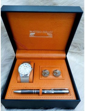 Set cadou pentru barbati Matteo Ferari, ceas, butoni, pix metalic MF004B110G - Engross