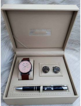 Set cadou pentru barbati Matteo Ferari, ceas, butoni, pix metalic MF023B110G - Engross
