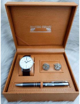 Set cadou pentru barbati Matteo Ferari, ceas, butoni, pix metalic MF025B110G - Engross