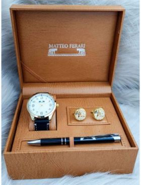 Set cadou pentru barbati Matteo Ferari, ceas, butoni, pix metalic MF026B110G - Engross