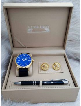 Set cadou pentru barbati Matteo Ferari, ceas, butoni, pix metalic MF030B110G - Engross