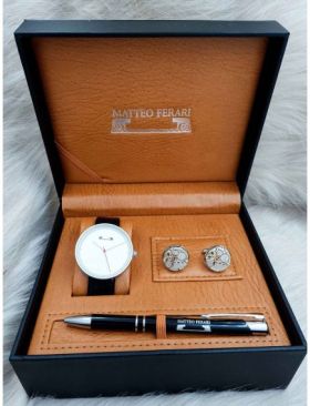 Set cadou pentru barbati Matteo Ferari, ceas, butoni, pix metalic MF037B110G - Engross