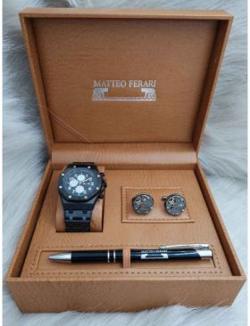 Set cadou pentru barbati Matteo Ferari, ceas, butoni, pix metalic MF051B110G - Engross