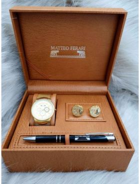 Set cadou pentru barbati Matteo Ferari, ceas, butoni, pix metalic MF056B110G - Engross
