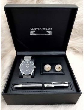 Set cadou pentru barbati Matteo Ferari, ceas, butoni, pix metalic MF067B110G - Engross