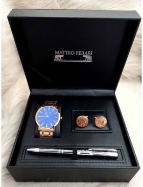 Set cadou pentru barbati Matteo Ferari, ceas, butoni, pix metalic MF068B110G - Engross
