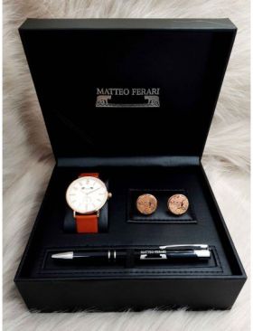 Set cadou pentru barbati Matteo Ferari, ceas, butoni, pix metalic MF071B110G - Engross