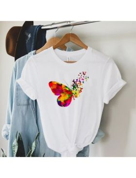 Tricou Dama Alb "Abstract Butterfly" Engros