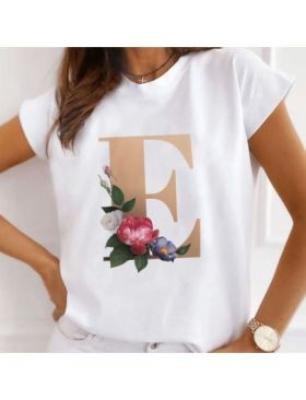 Tricou Dama Alb Alfabet litera "E" Engros