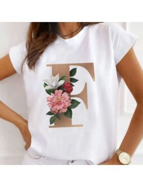 Tricou Dama Alb Alfabet litera "F" Engros