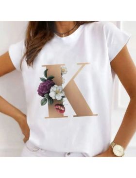Tricou Dama Alb Alfabet litera "K" Engros