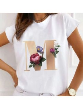 Tricou Dama Alb Alfabet litera "M" Engros