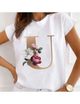 Tricou Dama Alb Alfabet litera "U" Engros