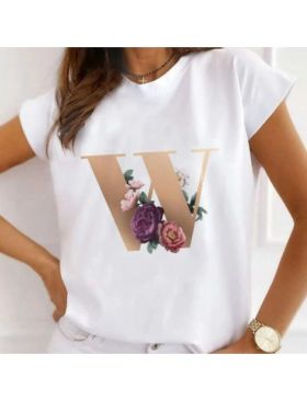 Tricou Dama Alb Alfabet litera "W" Engros