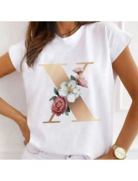 Tricou Dama Alb Alfabet litera "X" Engros