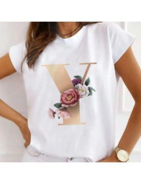 Tricou Dama Alb Alfabet litera 'Y" Engros