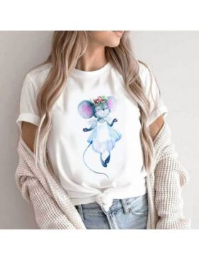 Tricou Dama Alb "Angelic Mice" Engros