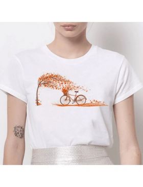 Tricou Dama Alb "Autumn Ride" Engros