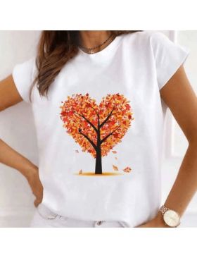 Tricou Dama Alb "Autumn Tree" Engros