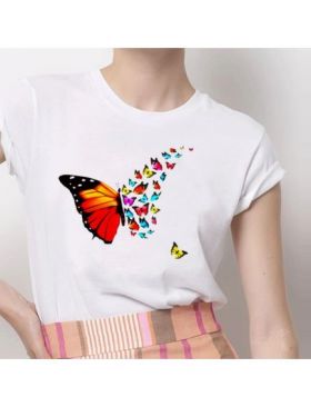 Tricou Dama Alb "Beautiful Butterfly" Engros