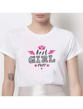 Tricou Dama Alb "Best Girl Ever" Engros