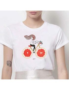 Tricou Dama Alb "Bicycle Orange Girl" Engros