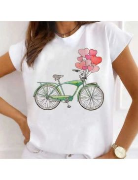 Tricou Dama Alb "Bike Hearts" Engros