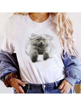 Tricou Dama Alb "British Cat" Engros