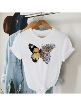 Tricou Dama Alb "Butterfly in Bloom" Engros
