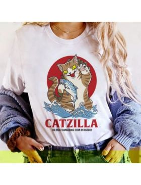 Tricou Dama Alb "Catzilla" Engros
