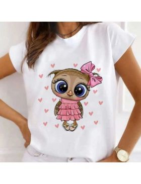 Tricou Dama Alb "Cute Owl" Engros