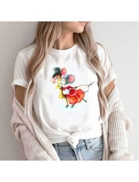Tricou Dama Alb "Dancing Mice" Engros