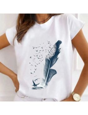 Tricou Dama Alb "Dream Feather" Engros