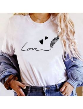 Tricou Dama Alb "Feather of Love" Engros