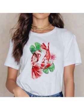 Tricou Dama Alb "Fish" Engros