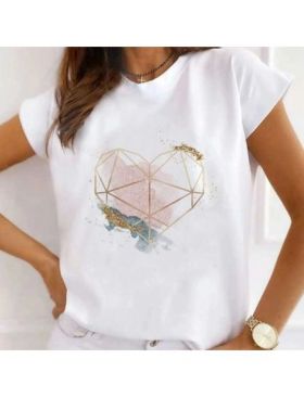Tricou Dama Alb "Glitter Heart" Engros