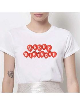 Tricou Dama Alb "Happy Bday" Engros