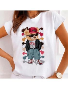 Tricou Dama Alb "Hip Bear" Engros