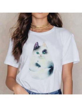 Tricou Dama Alb "Little Cat" Engros