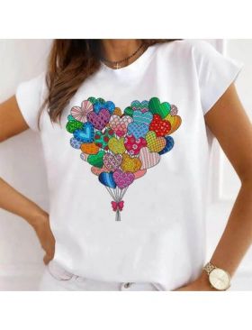 Tricou Dama Alb "Love Balloons" Engros